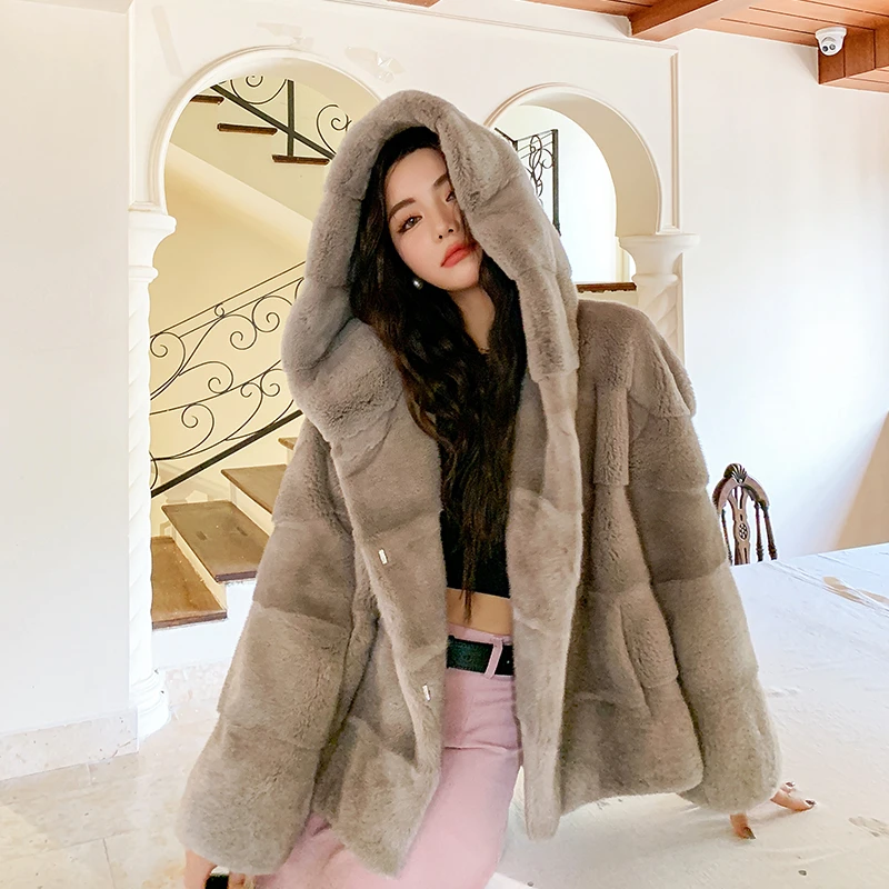 <孙满满>廓形慵懒进口天鹅绒貂皮大衣女连帽横排大帽子整貂水貂