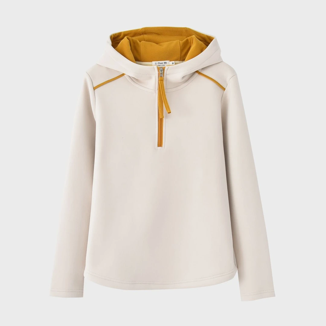 SHASHA「精致冬日」2024新款加绒加厚撞色百搭半拉链连帽卫衣#A1547