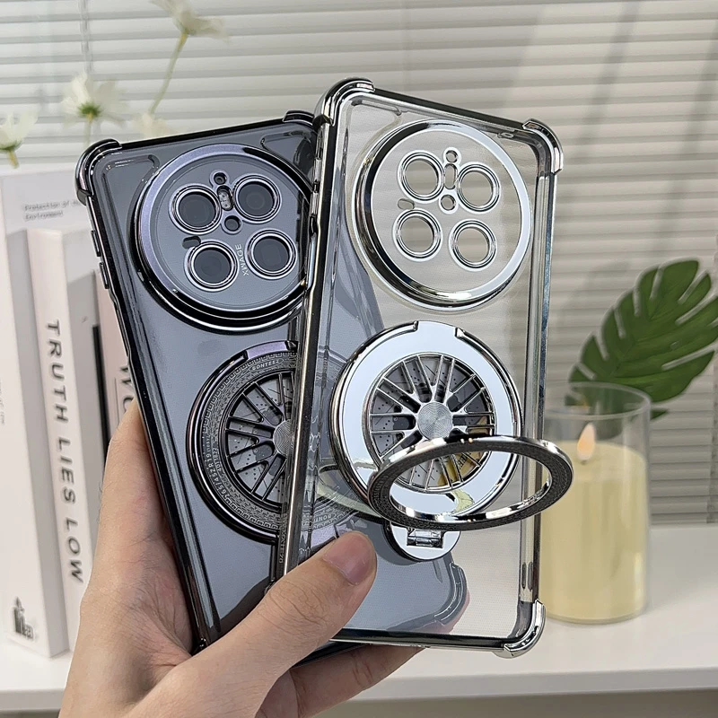 适用华为mate70手机壳透明电镀气囊防摔mate70pro陀螺支架保护套