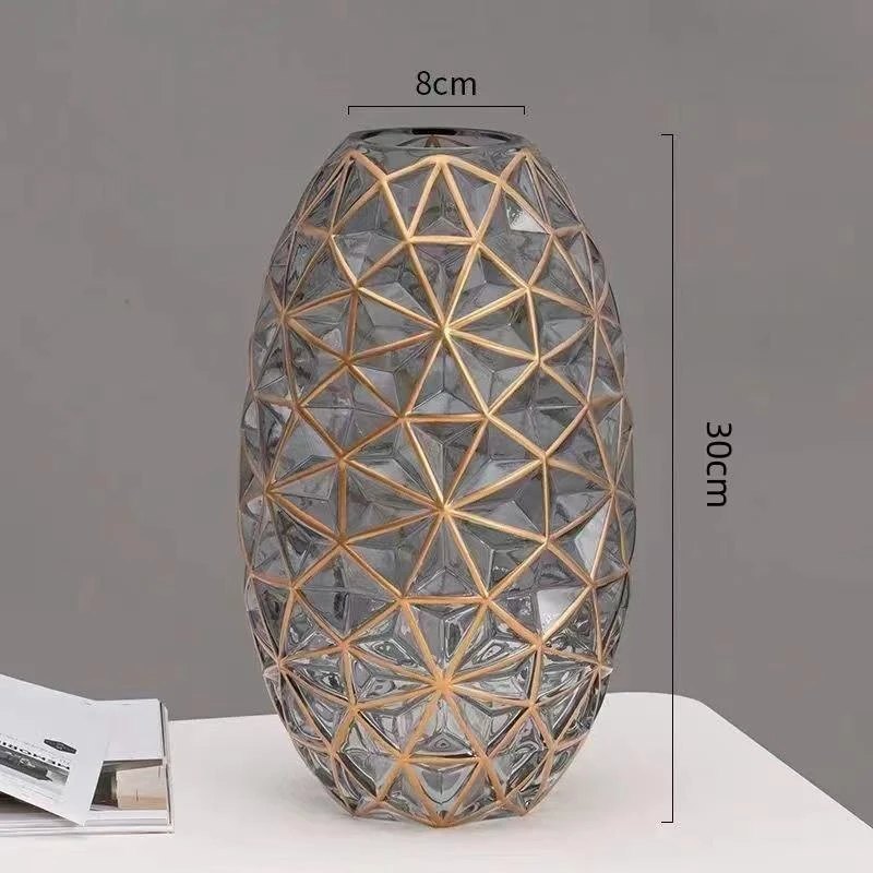【大号绣球】轻奢现代简约描金边玻璃花瓶摆件客厅花容器样板间软装