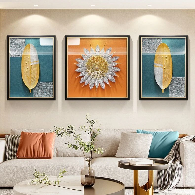 家大业大客厅装饰画现代轻奢风高端沙发背景墙三联挂画立体实物画