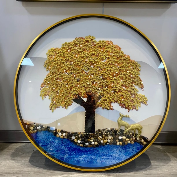 圆形装饰画入户玄关走廊尽头轻奢立体画餐厅画厨房壁画饭厅挂画鹿