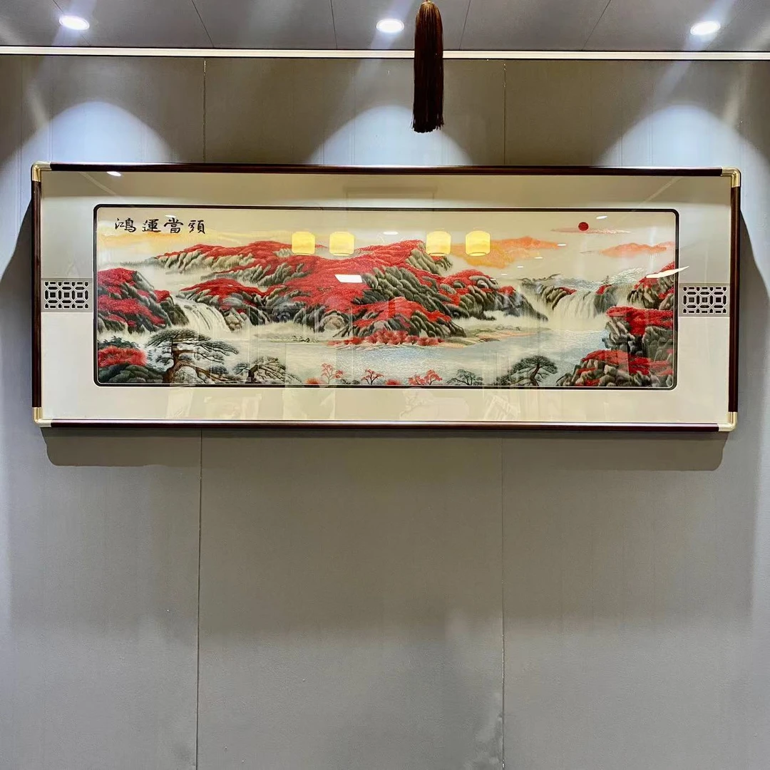 「鸿运当头】客厅装饰画高端织锦绣沙发背景墙挂画刺绣壁画」