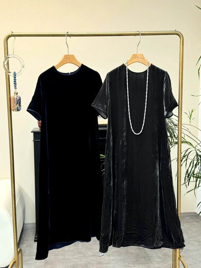 【鹿】夏秋款气质真丝丝绒女装连衣裙#71