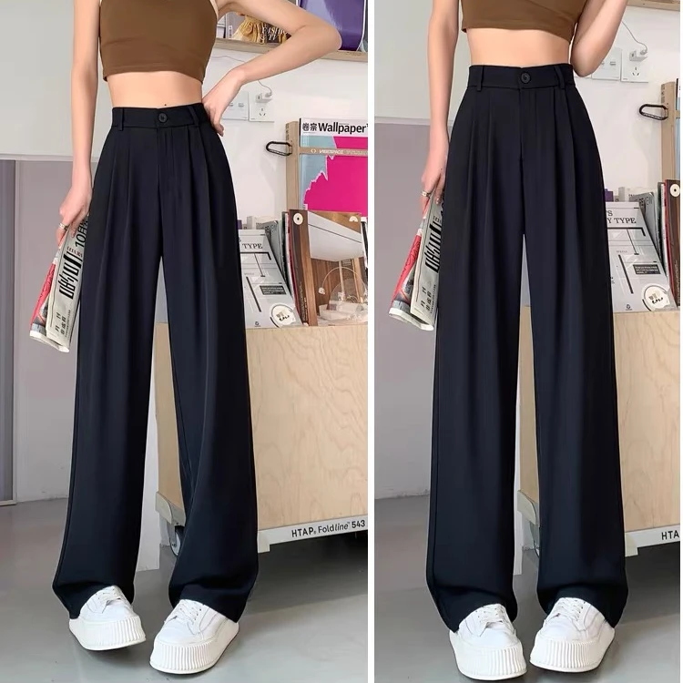 6624小个子定制版窄版阔腿裤女高腰垂感直筒拖地裤显瘦休闲西装裤