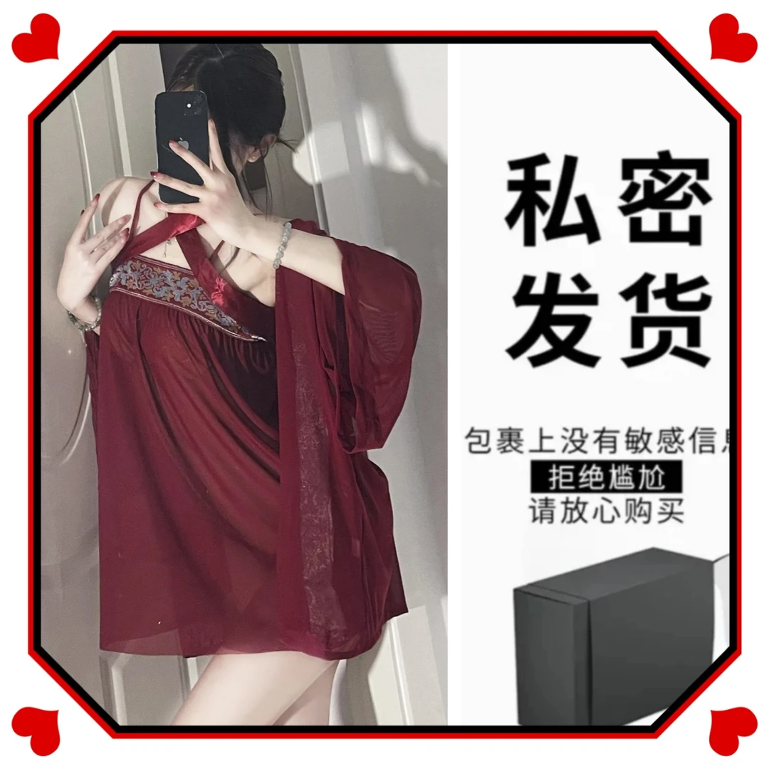 新款私房汉服情调趣味内衣纯欲性感火辣印花复古风睡裙宫廷风批发