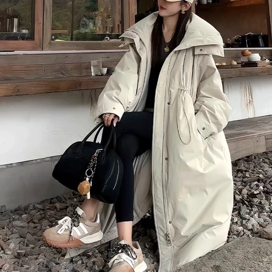 【慕茹萍专属】2024冬季新款显瘦连帽松紧韩版长款女装羽绒服24201