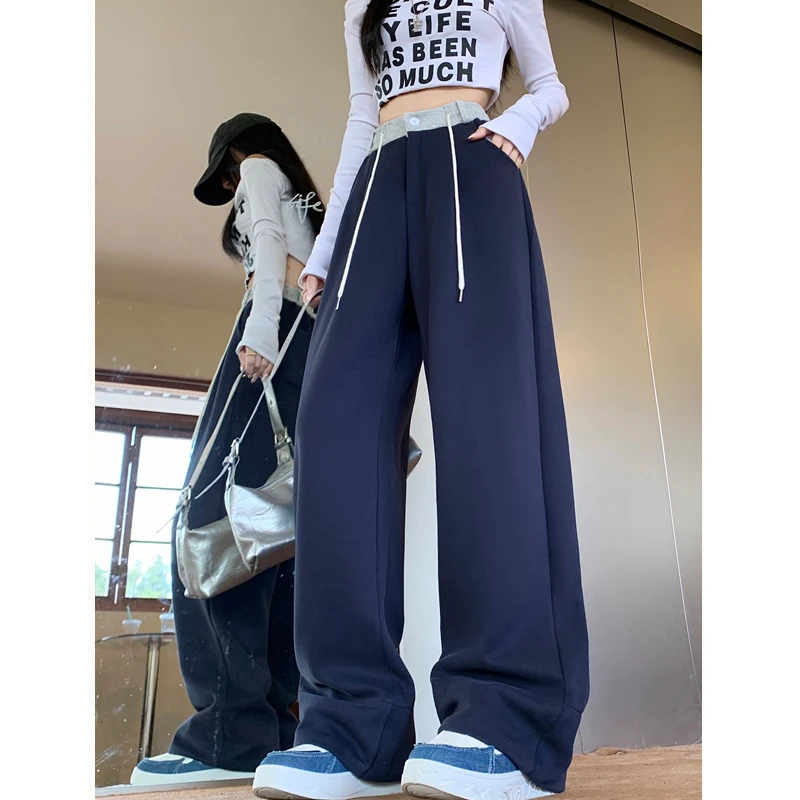 美式潮牌运动裤女秋冬新款宽松休闲卫裤垂感显瘦直筒拖地香蕉长裤