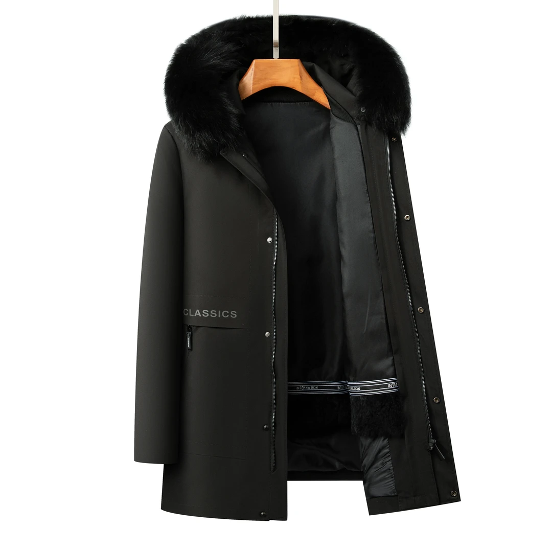 【断码清仓】男士中长款派克服可拆卸狐狸毛领獭兔毛内胆可拆卸防寒