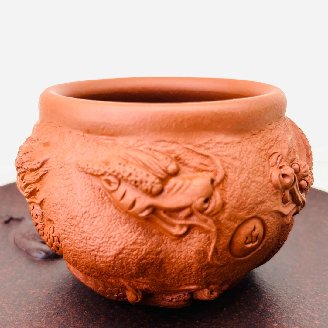 宜兴紫砂茶具茶杯龙纯手工主人杯紫砂杯全手工朱泥九龙杯