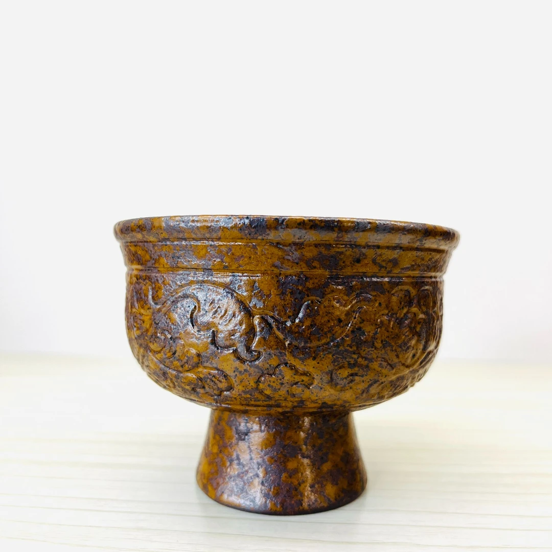 紫砂还原烧窑变茶杯浮雕牡丹高足主人杯单杯陶瓷国风功夫茶具杯子