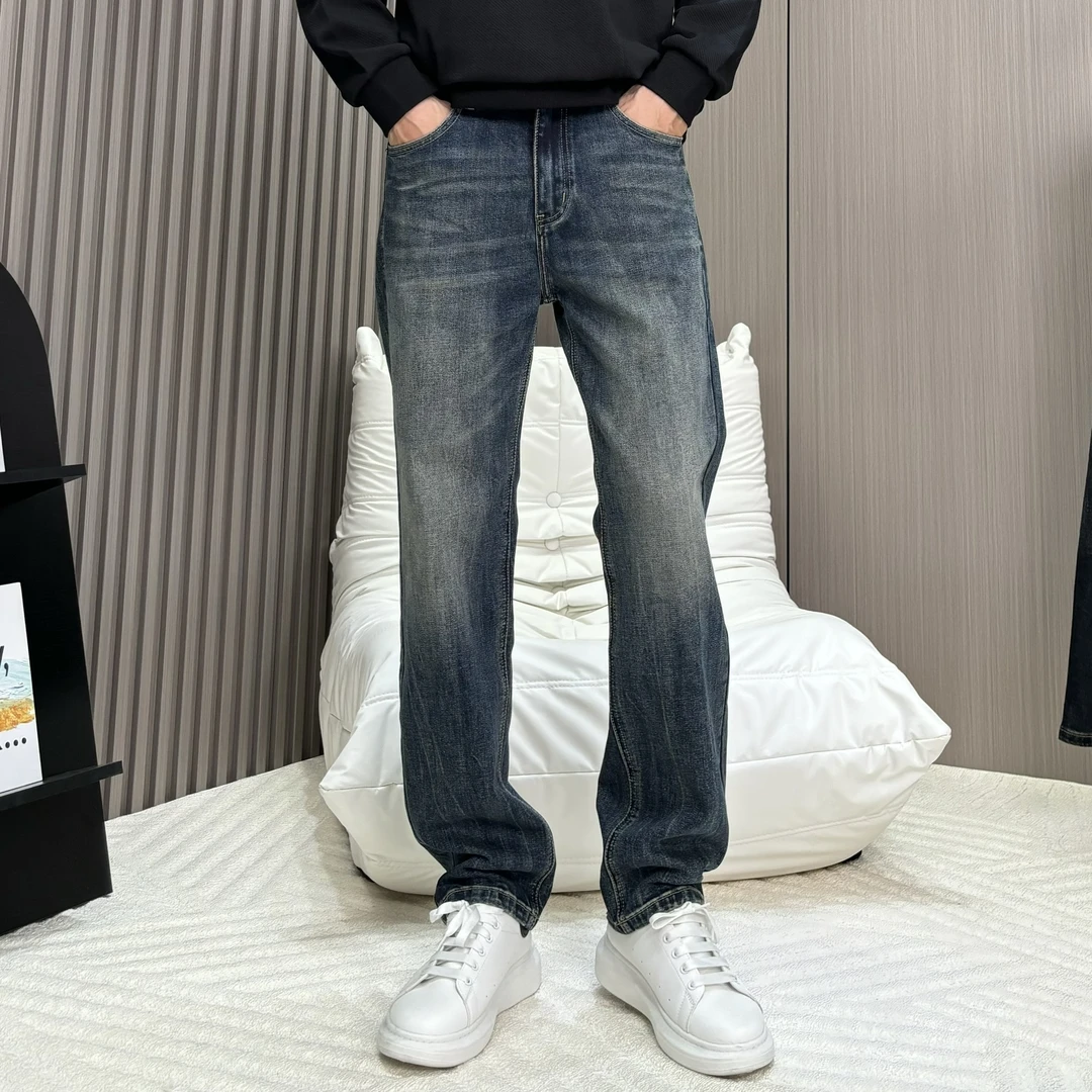 裤脚扎花设计感潮牌秋冬微弹百搭宽松直筒休闲男高街美式牛仔裤