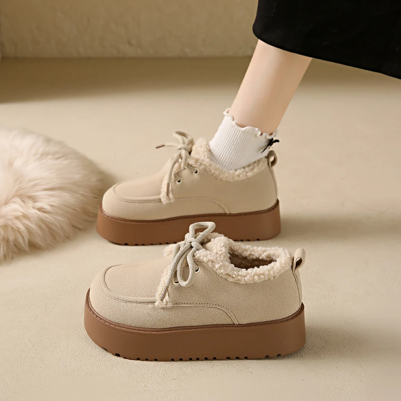 复古风棉鞋女厚底系带加绒勃肯鞋2024冬季新品舒适防寒保暖女鞋子