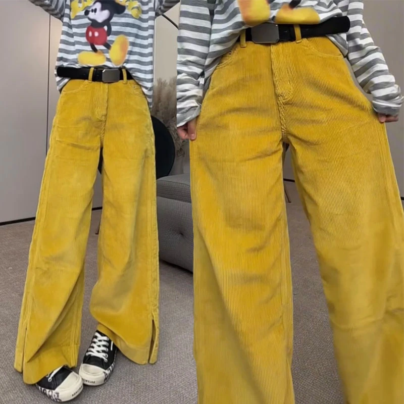 慵懒风灯芯绒休闲裤女2024秋季新款网红爆款垂感显瘦直筒阔腿裤子