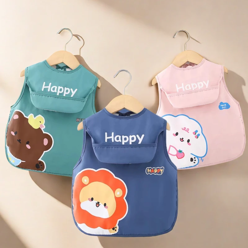 儿童婴儿宝宝防水罩衣薄款无袖护衣防脏衣春秋男女童夏季外穿饭兜