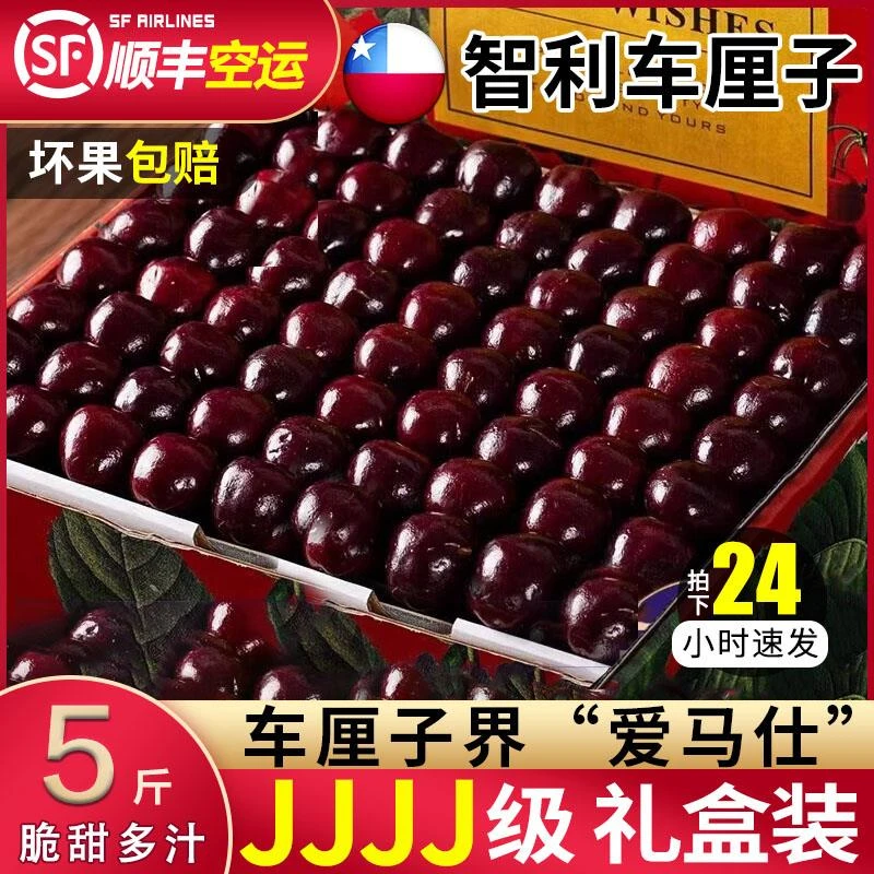 【顺丰空运】智利进口车厘子礼盒装1/5斤应季大果售后包赔新车里子