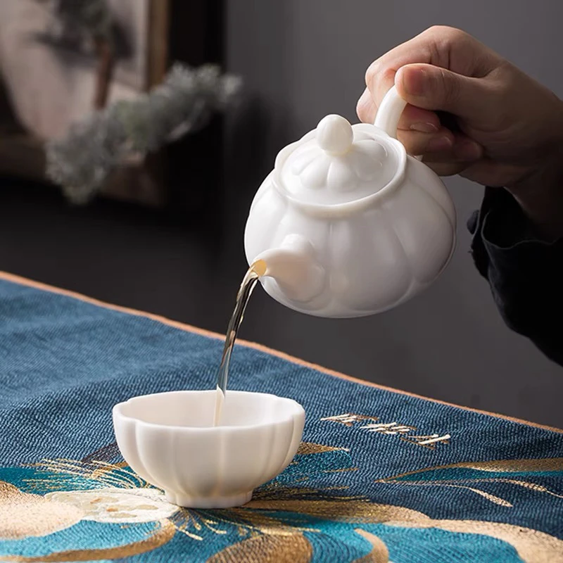 冰种玉瓷茶壶手工西施菱花壶高端泡茶壶新中式轻奢创意陶瓷日式