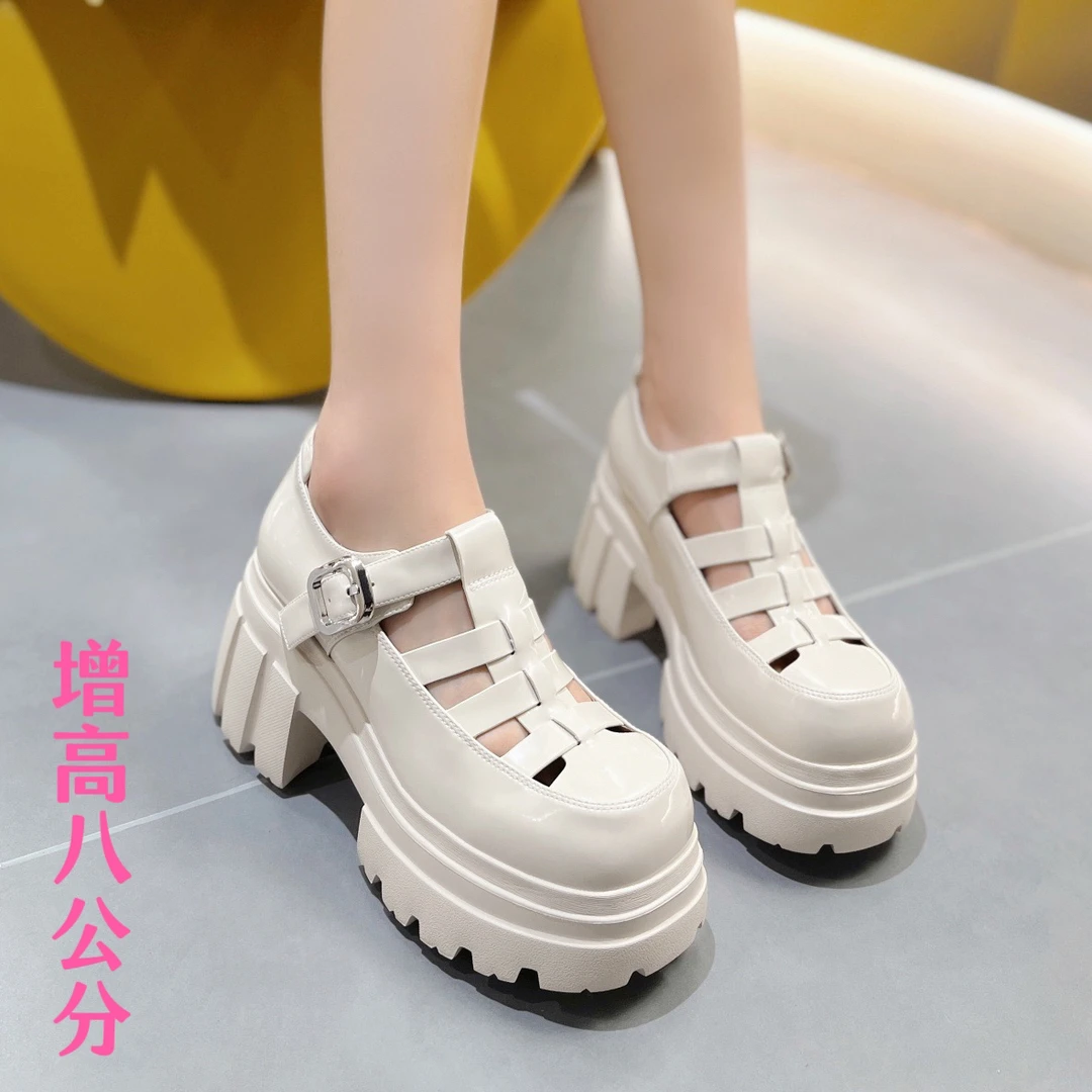 2024春夏新款罗马鞋凉鞋女鞋真皮防水镂空百搭增高鞋