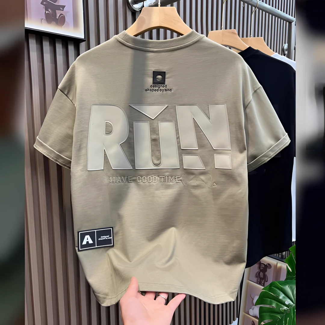 2025新款潮牌刺绣大字母短袖男士美式休闲落肩宽松百搭ins半袖t恤