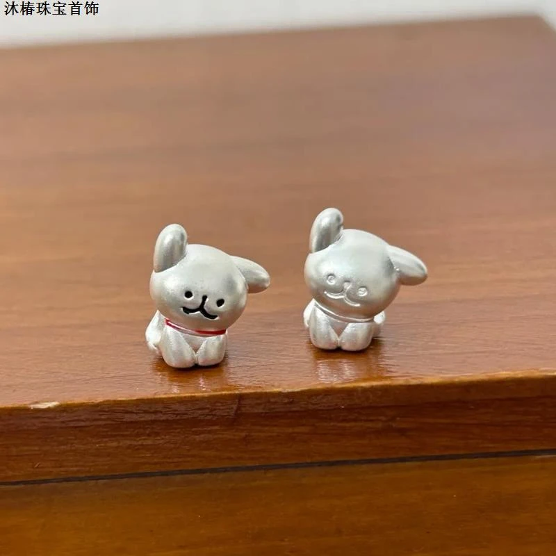 足银手链 足银999线条小狗手绳转运珠小金毛小白马尔济斯犬情侣款