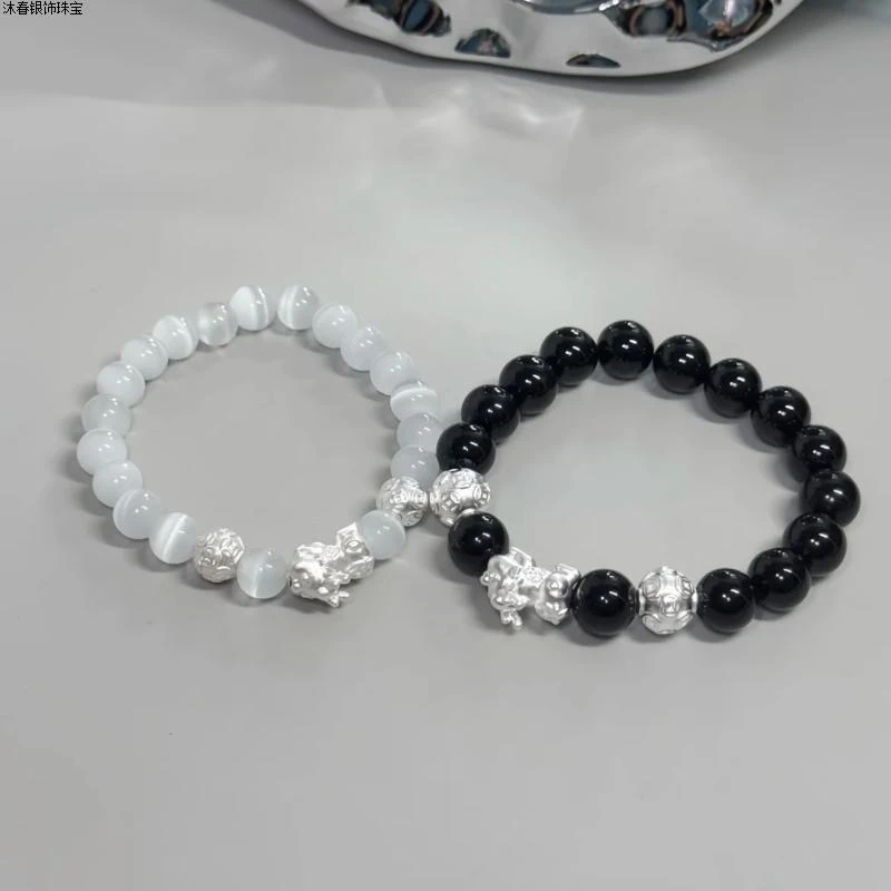 足银手链 足银999纯银貔貅情侣手链一对生日礼物定情信物送男女友