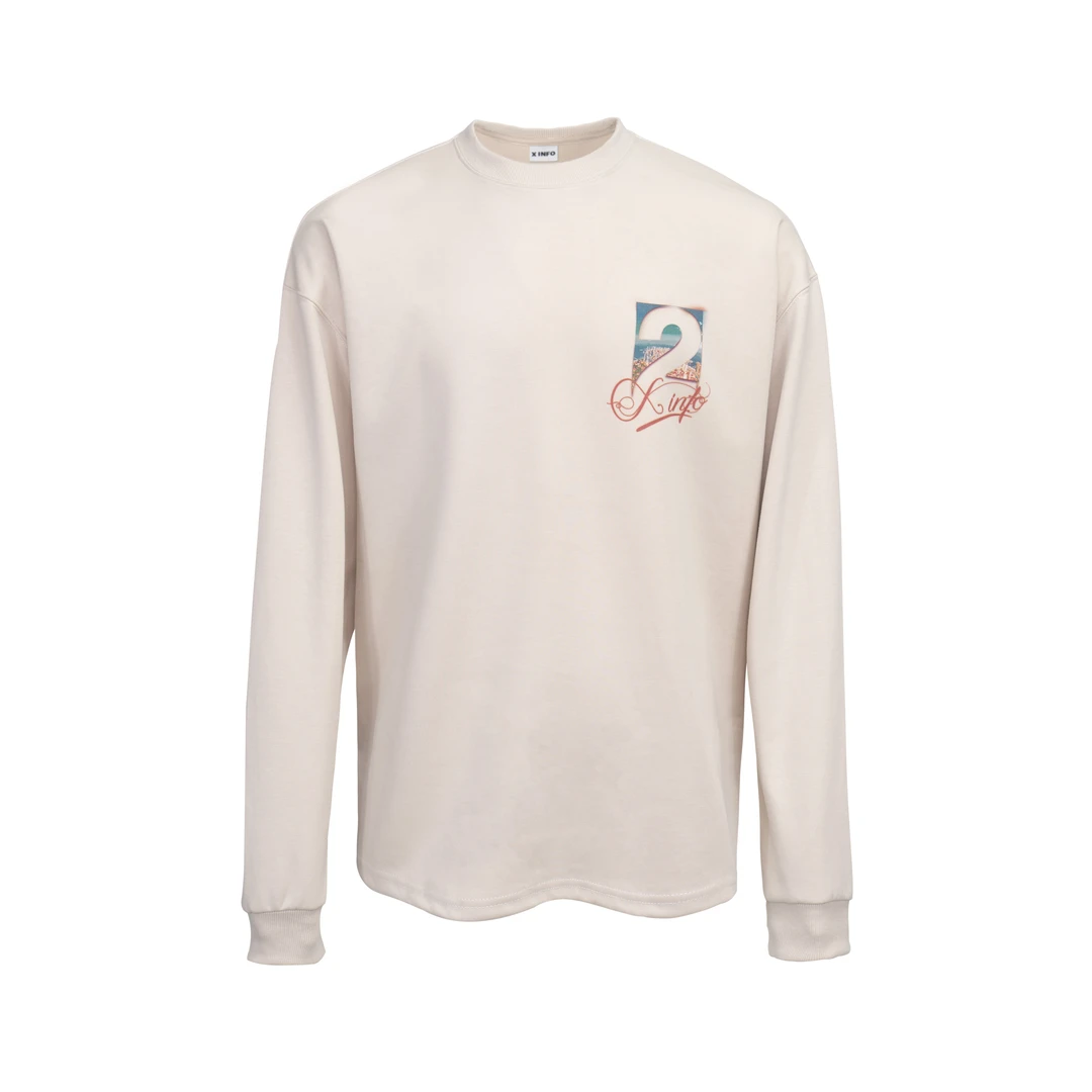 X INFO 23FW海岸线长袖背后印花T恤国潮原创美式街头宽松情侣