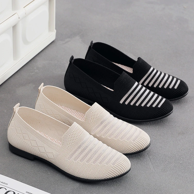 百乐麟夏季网面飞织百搭平底透气舒适软底镂空妈妈鞋子老北京布鞋