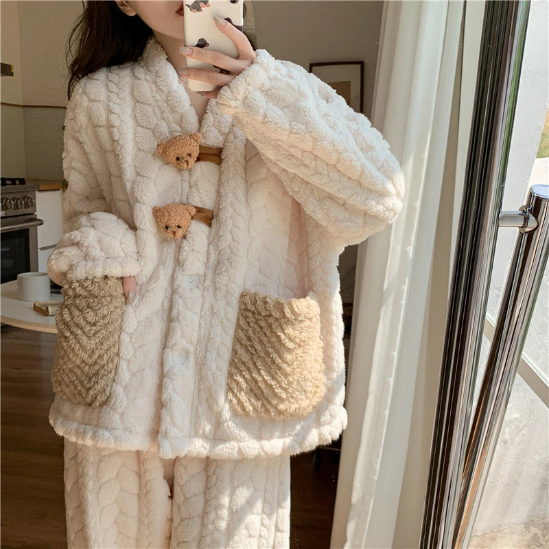 [2024]套装睡衣家居服加绒加厚秋冬季女士宽松均码F