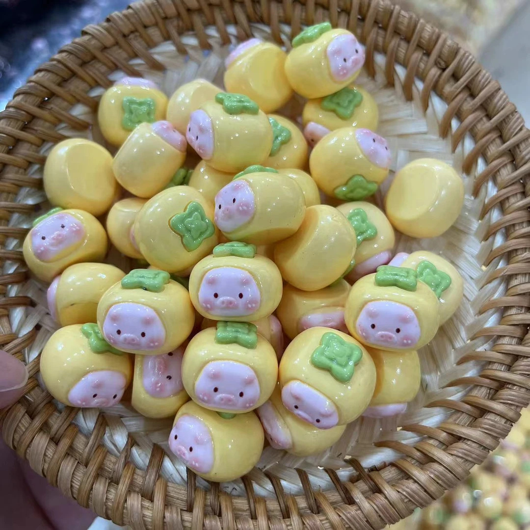 【师姐毒家定制】 立体猪柿顺利（奶黄色）树脂手工diy饰品配件