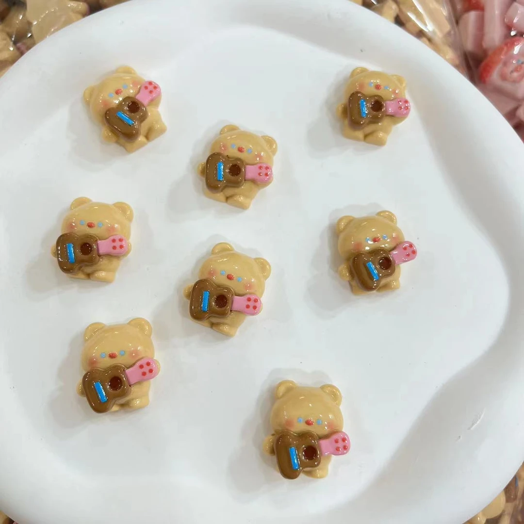 【师姐毒家定制】吉他小熊（亮面奶茶色）树脂手工diy饰品配件