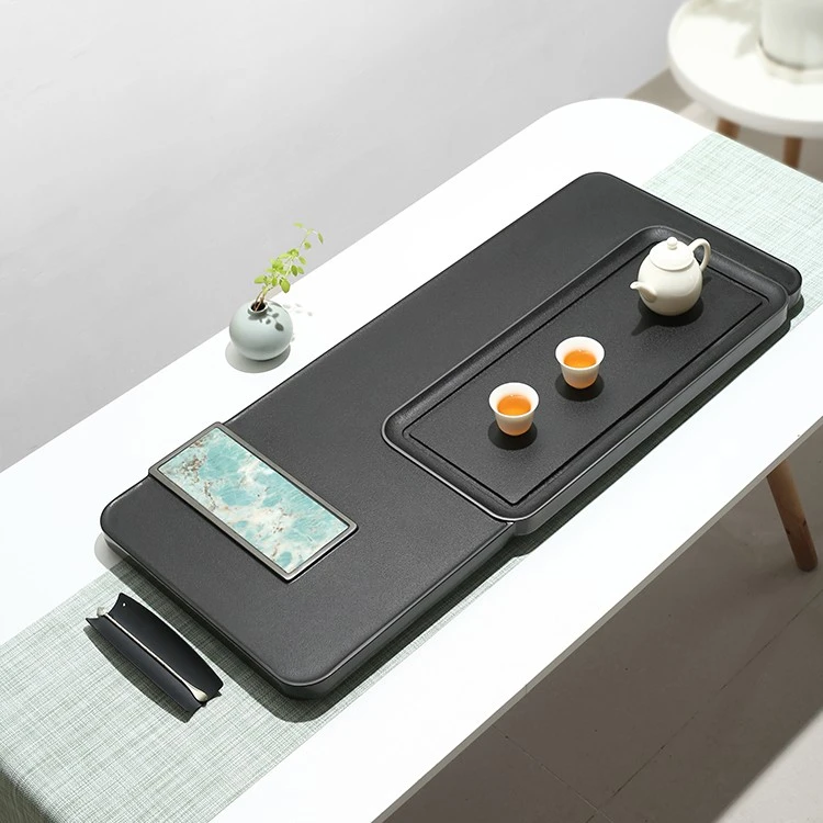 天然现代轻奢岩板茶台整块乌金石茶盘大小号石材家用茶具托盘茶海