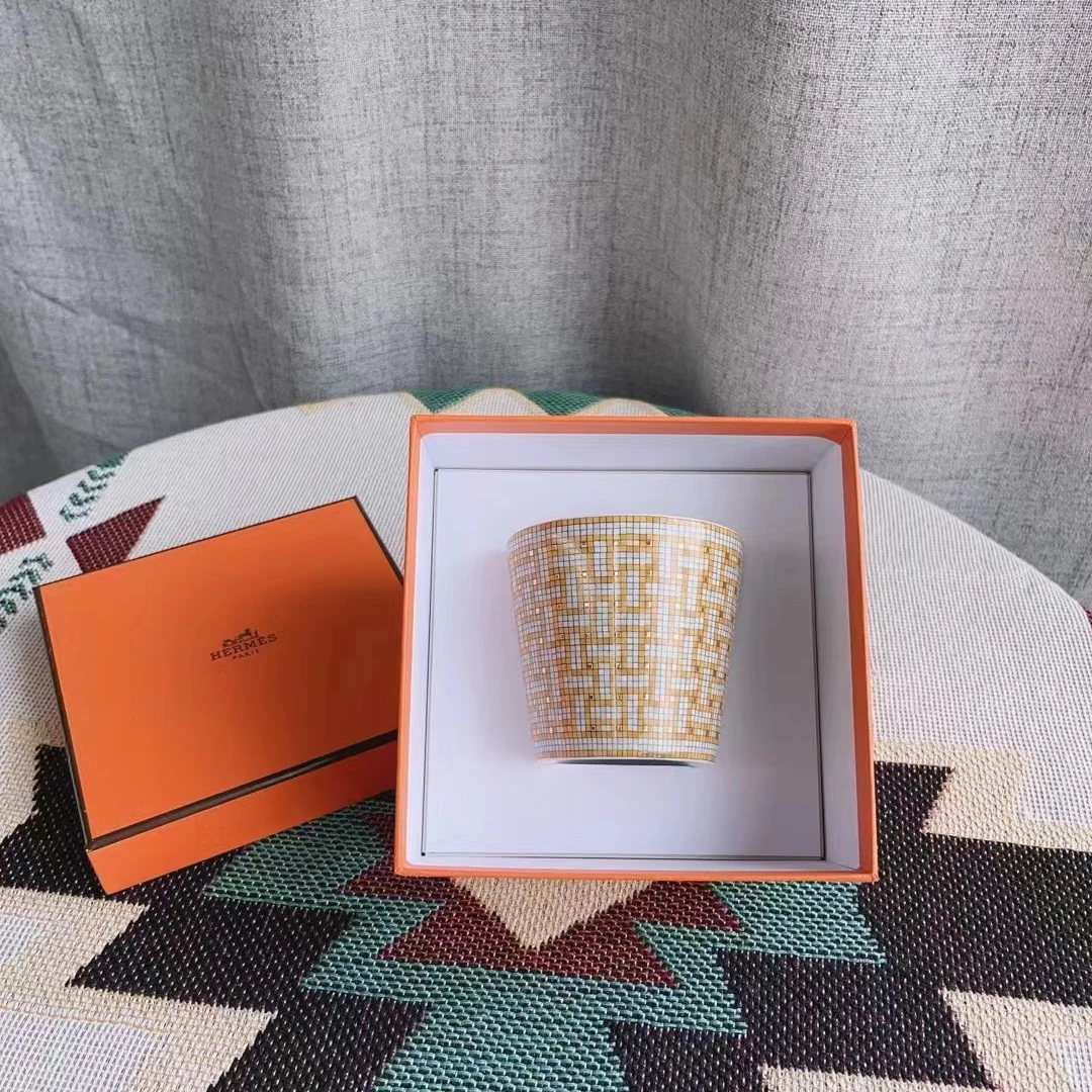 全新未使用 Hermes/爱马仕 24金色马赛克马克杯 160ml