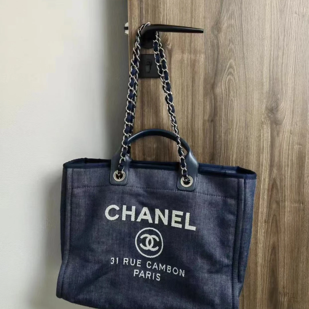 95新 Chanel/香奈儿 藏青色手提单肩沙滩包