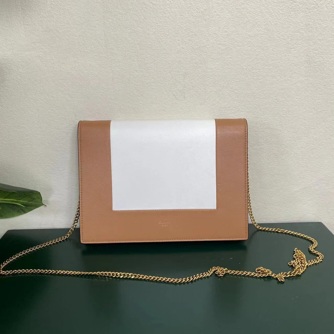95新 Celine/思琳 糖色拼白色frame woc链条包