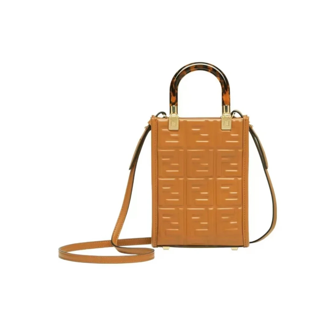 99新 FENDI/芬迪 棕色SUNSHINE迷你托特包