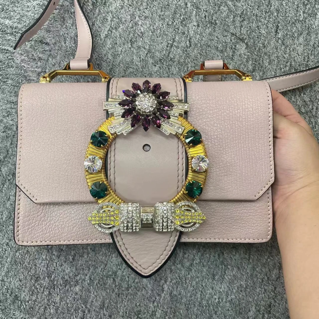 95新 MIU MIU/缪缪 粉色miulady宝石圈单肩包
