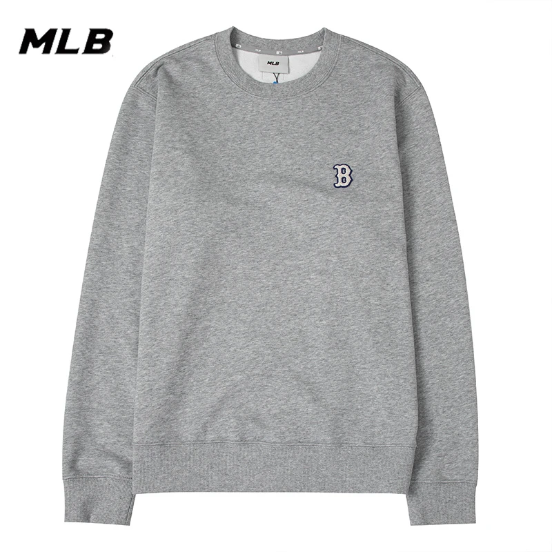 MLB情侣套头衫新款灰色运动卫衣时尚休闲圆领长袖上衣3AMTB0134