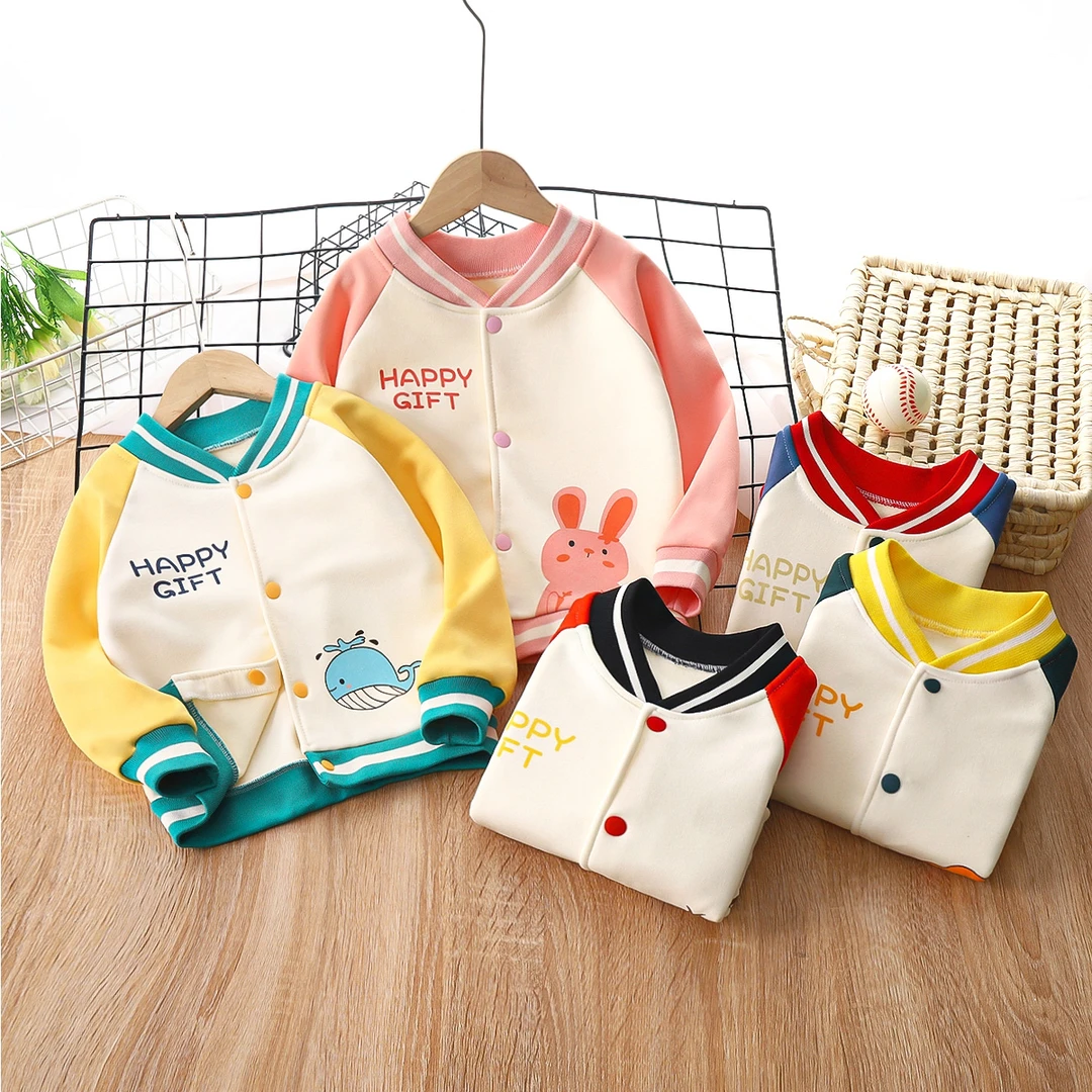 新款儿童秋冬韩版宝宝加绒运动开衫棒球服外套，男童女童卫衣