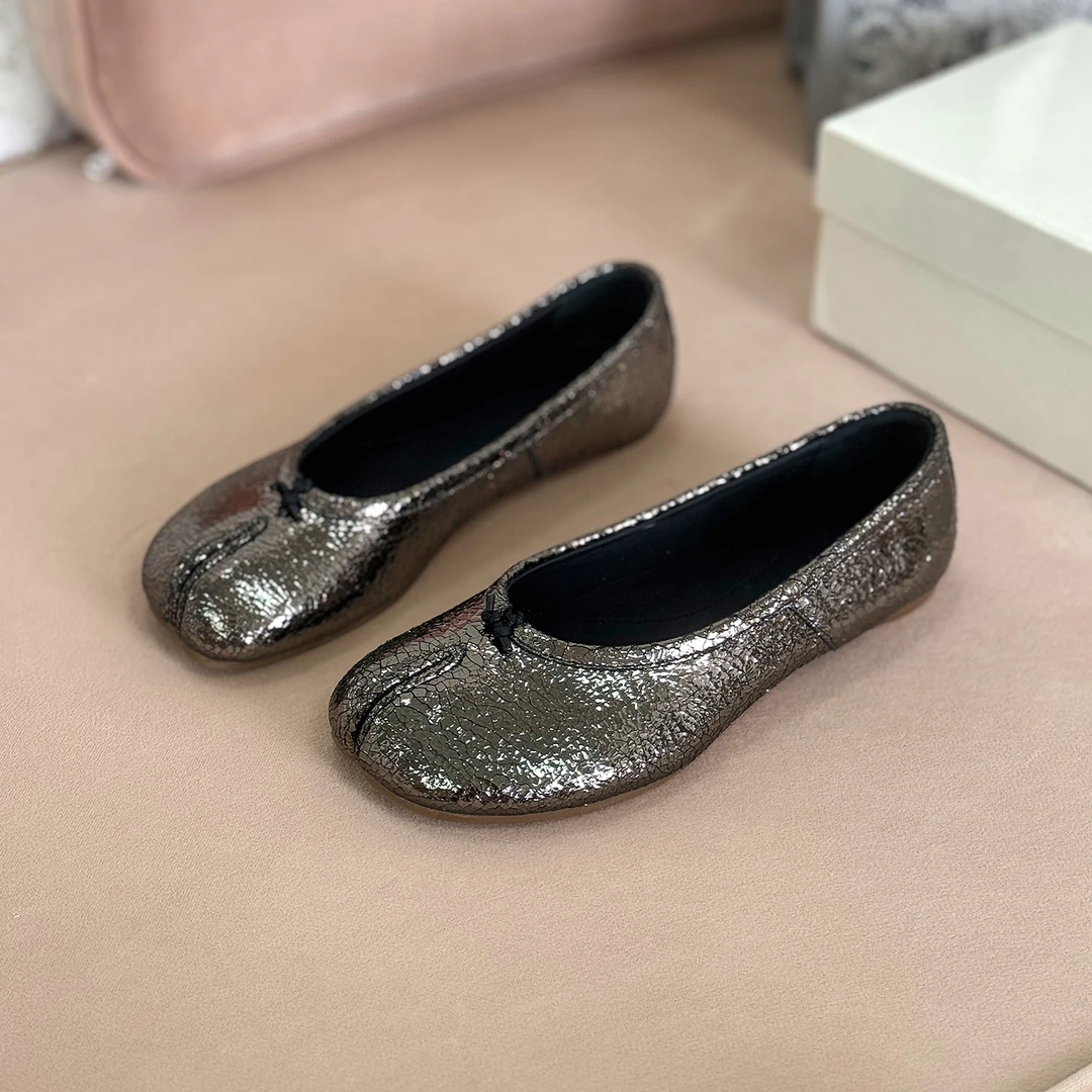 【Alex轻奢】爆裂纹牛皮分趾鞋女猪蹄鞋马蹄鞋舒适软底四季单鞋1681