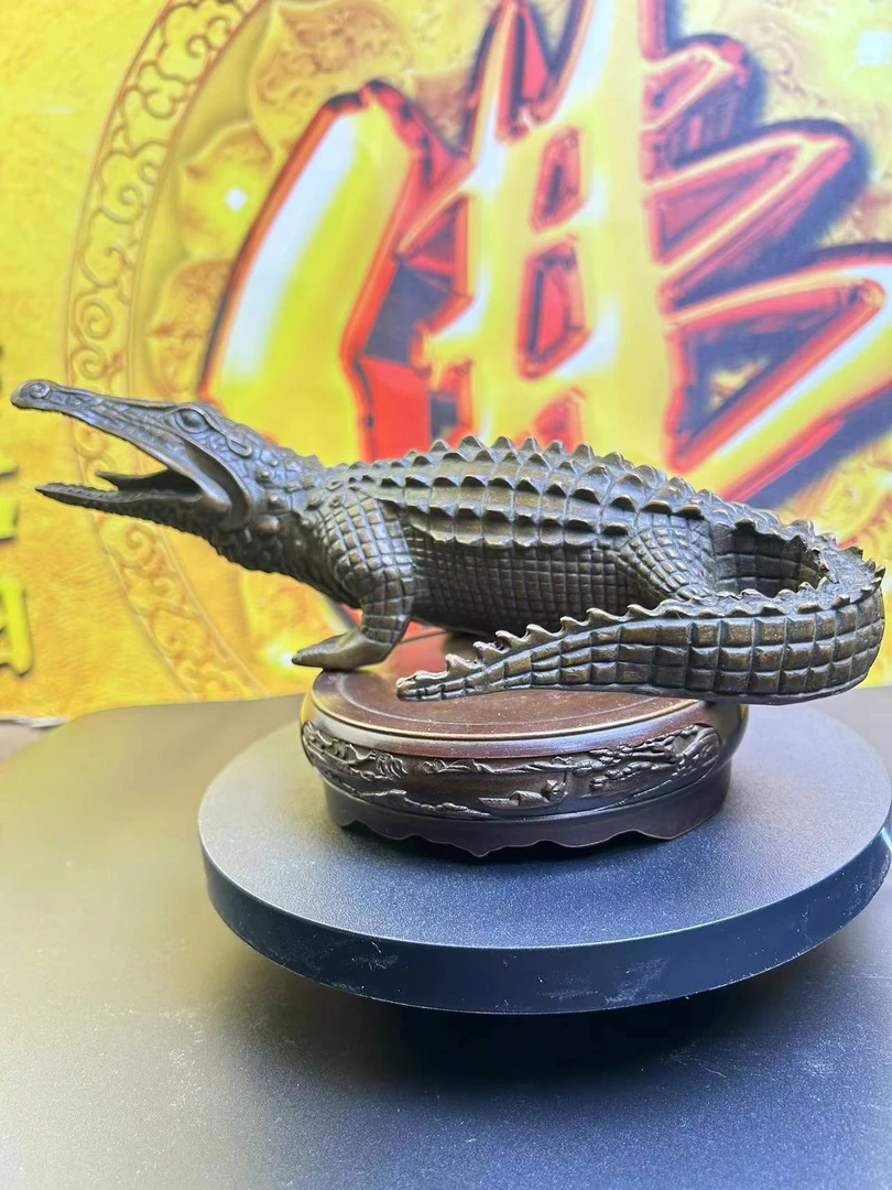 仿古工艺铜器鳄鱼招财摆件大鳄鱼桌面装饰品书柜玄关工艺品