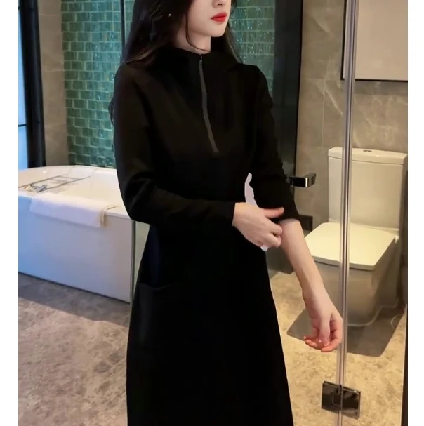 简约气质百搭修身显瘦中长款秋冬打底连衣裙FJ102601