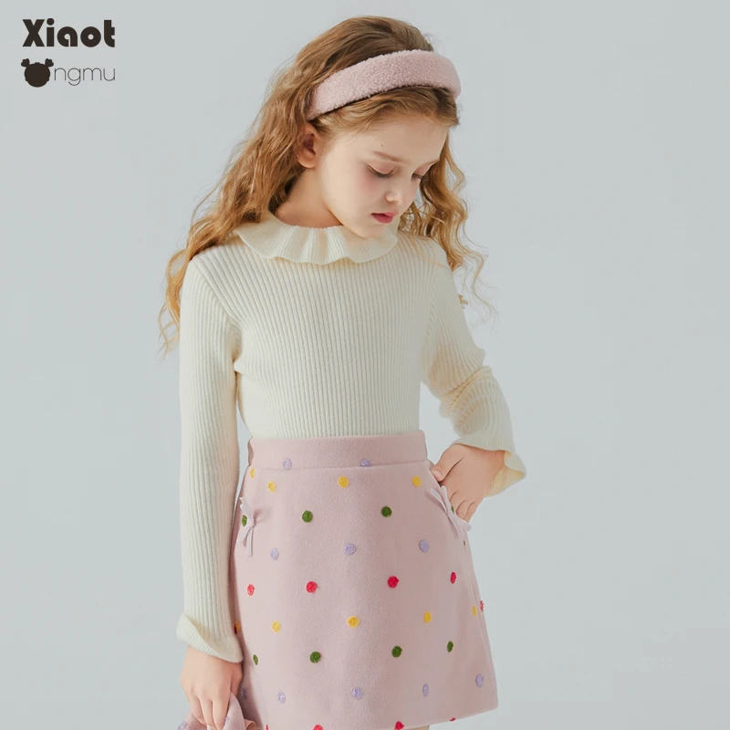 小童木 甜美花朵领女童针织毛衣秋冬2025新款洋气中大童打底上衣