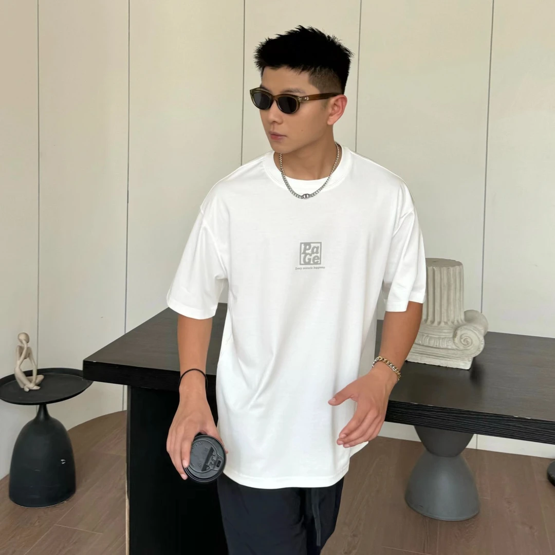 2024夏季新款T恤休闲宽松印花圆领简约百搭潮流烧花宽松短袖男装