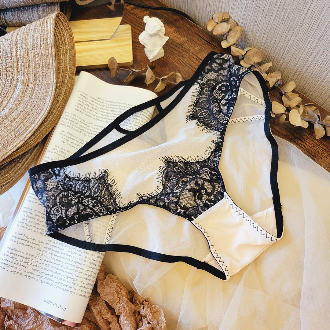 纯欲高颜值女生底裤棉裆内裤女透明网纱蕾丝性感火辣中低腰三角裤