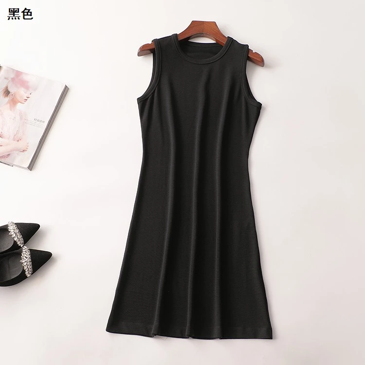 242561夏黑色夏季背心长款无袖圆领连衣裙