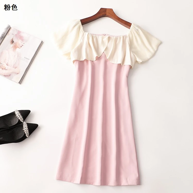 243424夏中长款短袖一字领连衣裙
