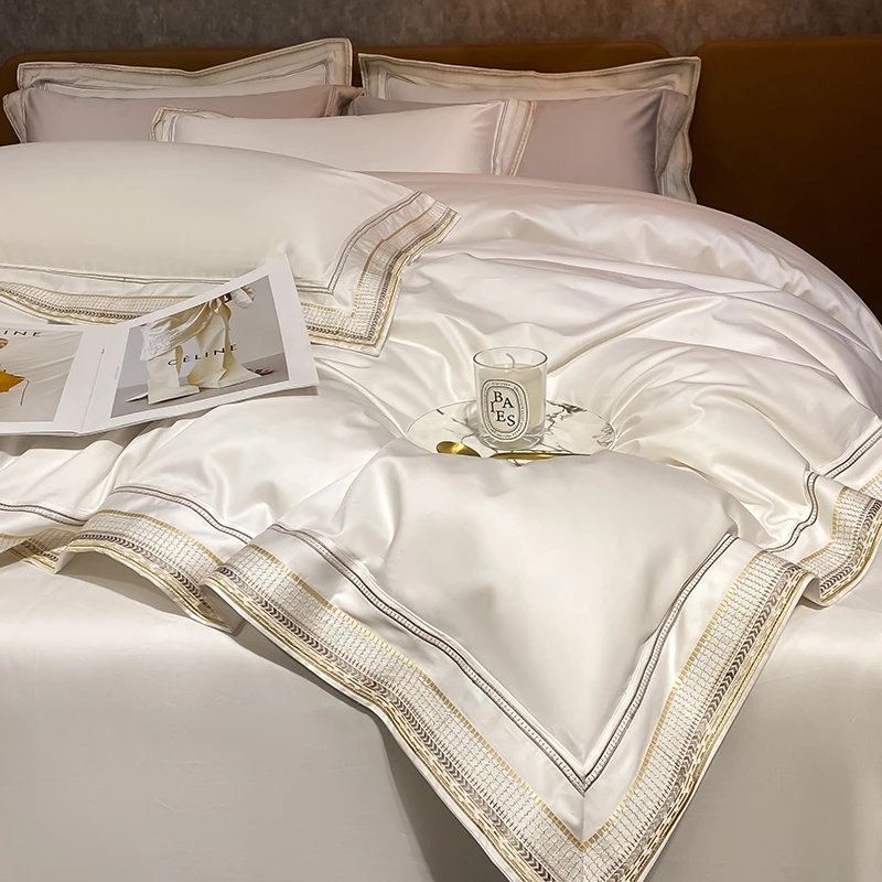 水星家纺轻奢高级感120支长绒棉四件套纯棉全棉被套床笠酒店风床