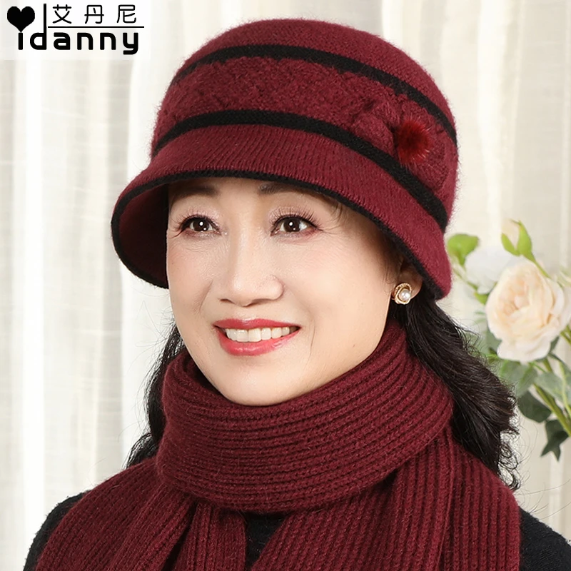 中老年人秋冬天帽子女老人奶奶兔毛线帽妈妈加绒保暖冬老太太棉帽