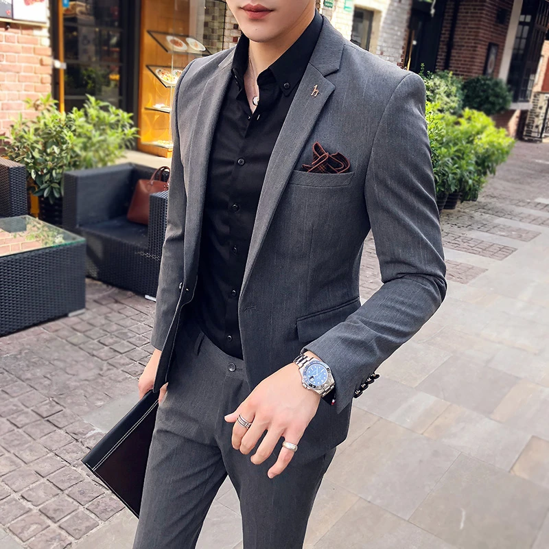 西服休闲男士三件套韩版修身小西装职业正装伴郎服装新郎结婚礼服