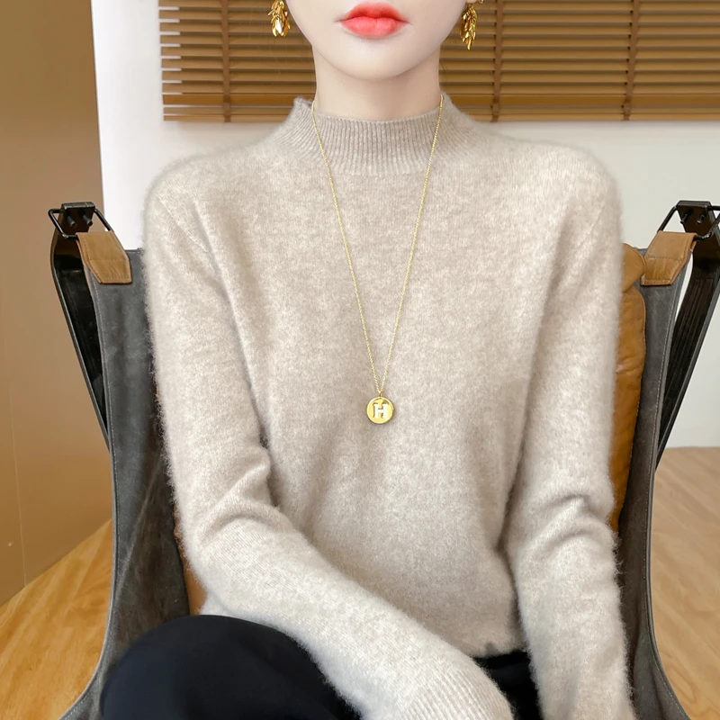 100%羊毛女士套头一线成衣半高领